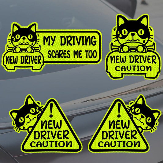Reflective ‘Novice Driver’ Magnetic Car Stickers – Waterproof & UV-Resistant