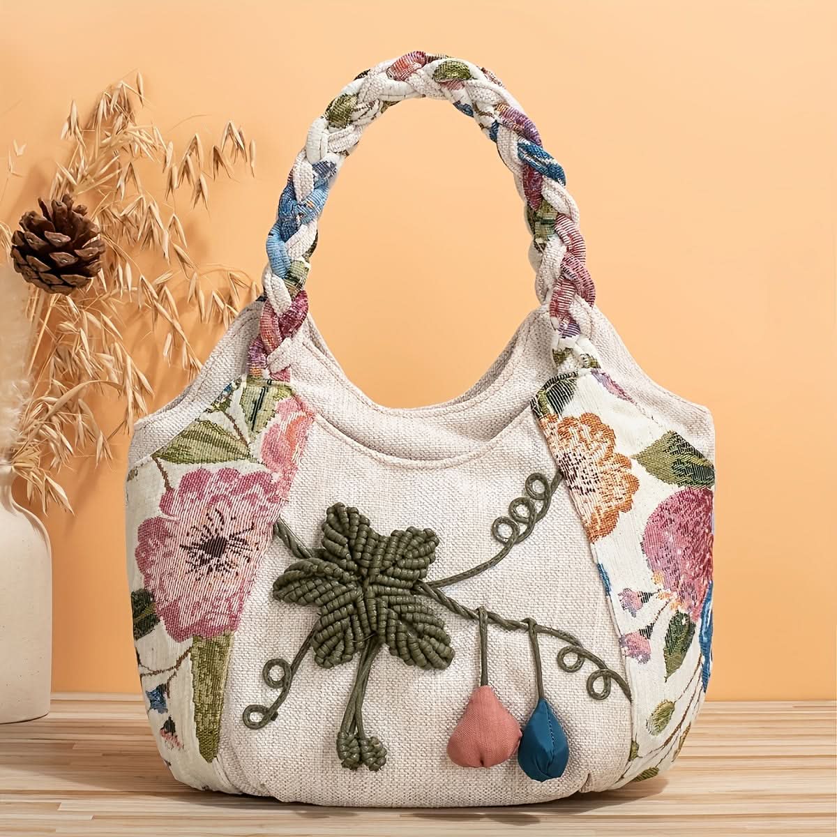Bohemian Fabric Handbag – Vibrant Floral, Foldable Design