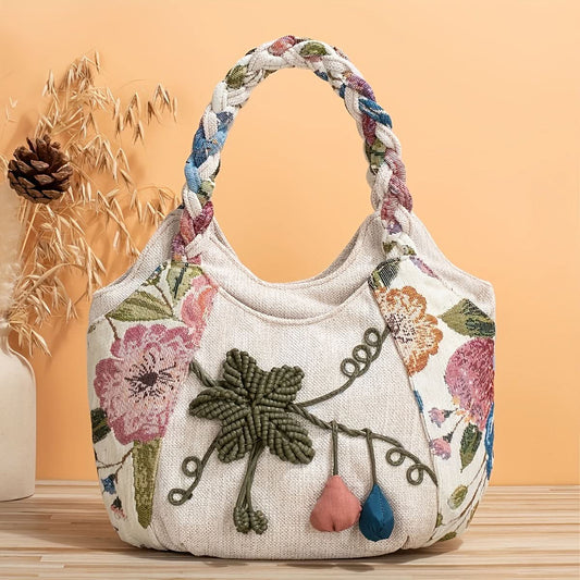 Bohemian Fabric Handbag – Vibrant Floral, Foldable Design
