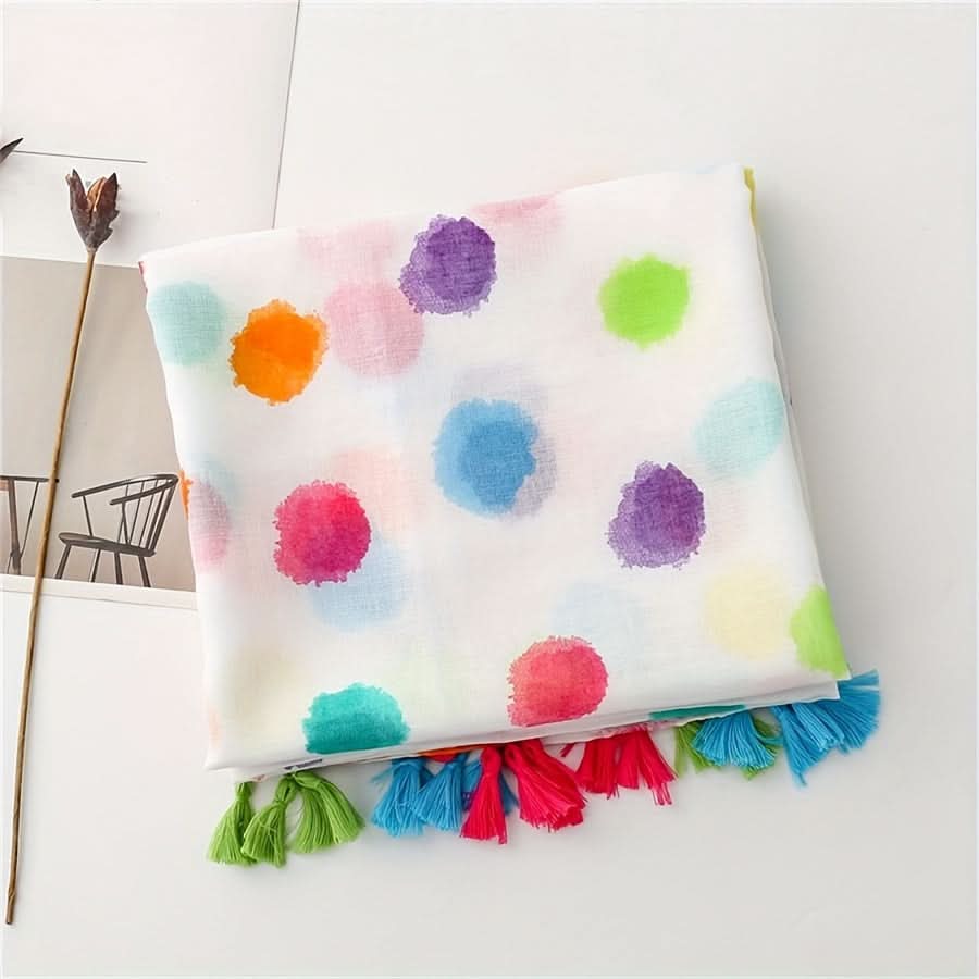 Colorful Polka Dot Women’s Scarf with Tassels