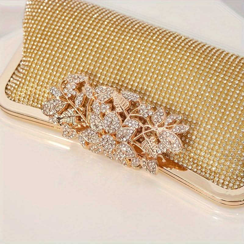 Golden Rhinestone Clutch Bag for Evening Events