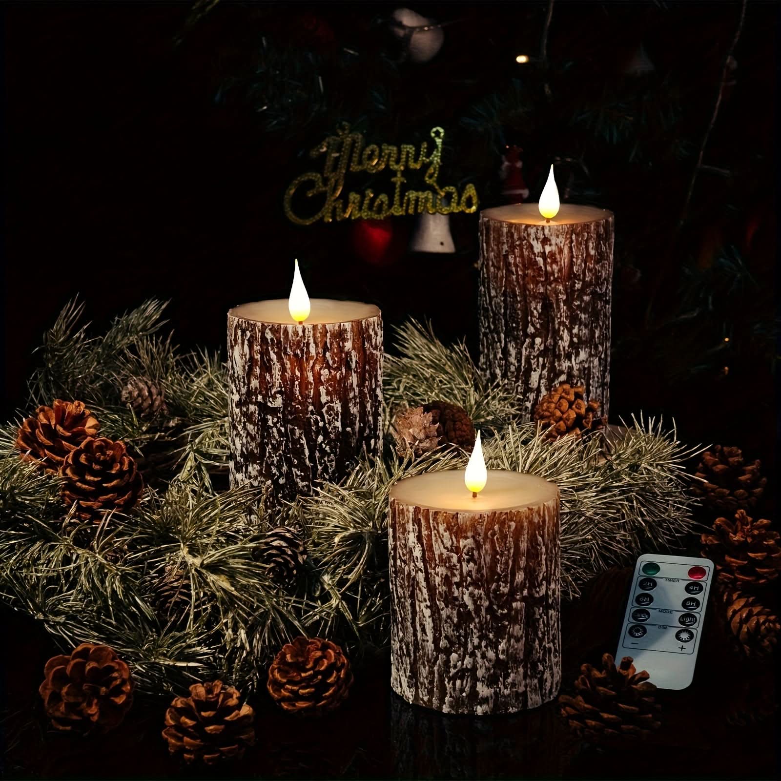 Tree Shaped Table Lamp with Realistic Pine Bark Finish - Dimmable LED Candles