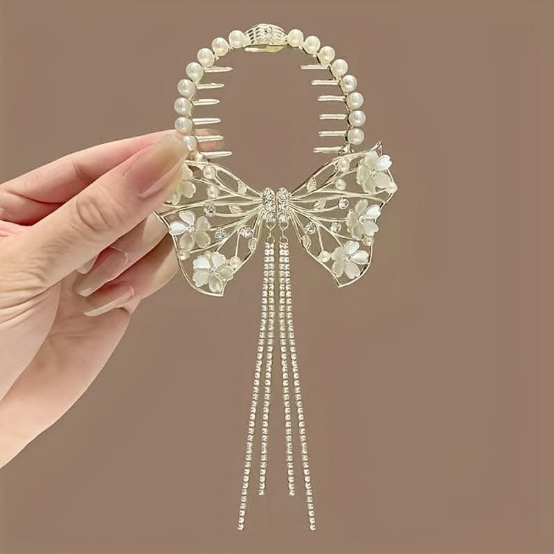 Luxurious Butterfly Flower Hair Clip – Alloy, Pearl & Rhinestone Design