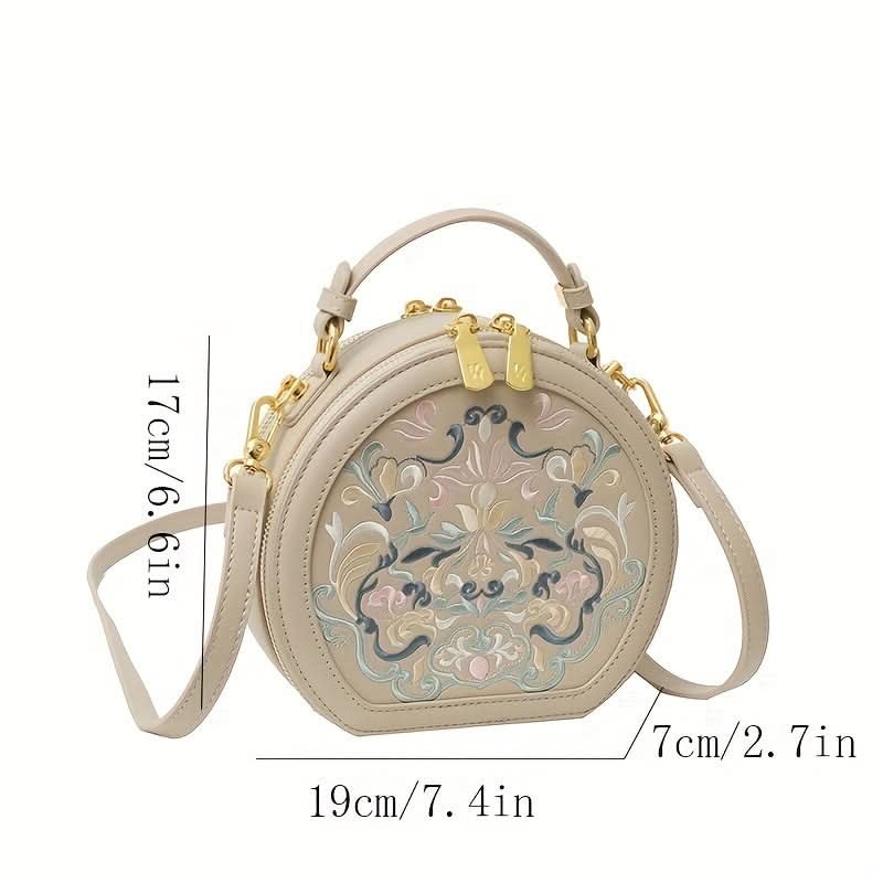 Striped PU Round Shoulder Bag – Vintage-Inspired Messenger
