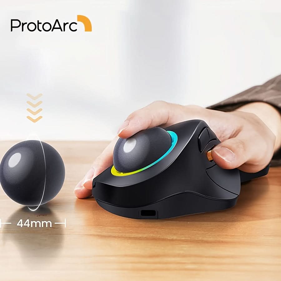 Wireless Ergonomic Trackball Mouse with RGB – Finger-operated