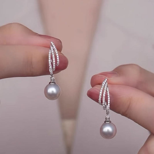 Faux Pearl Zirconia Hoop Earrings for Women