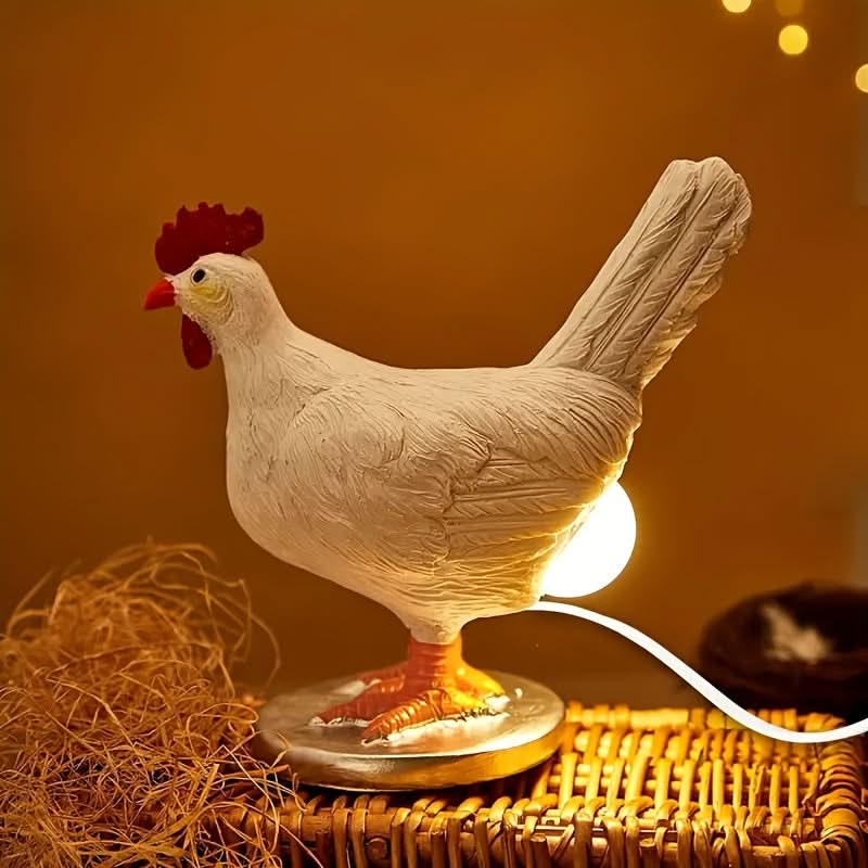 Resin White Egg Rooster Night Lamp