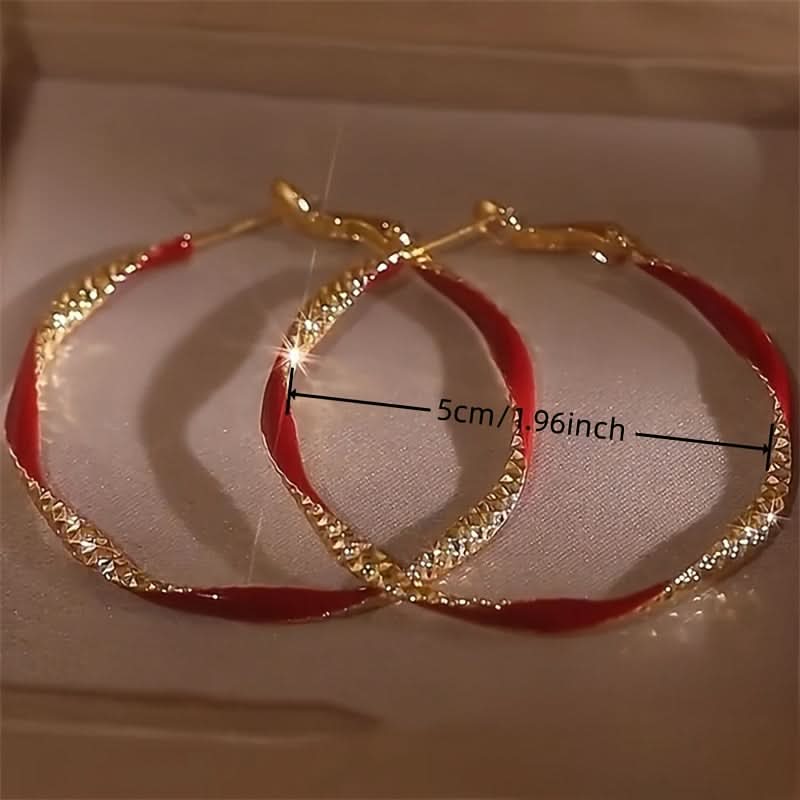 Gold Red Resin Twist Hoop Earrings – Boho Style