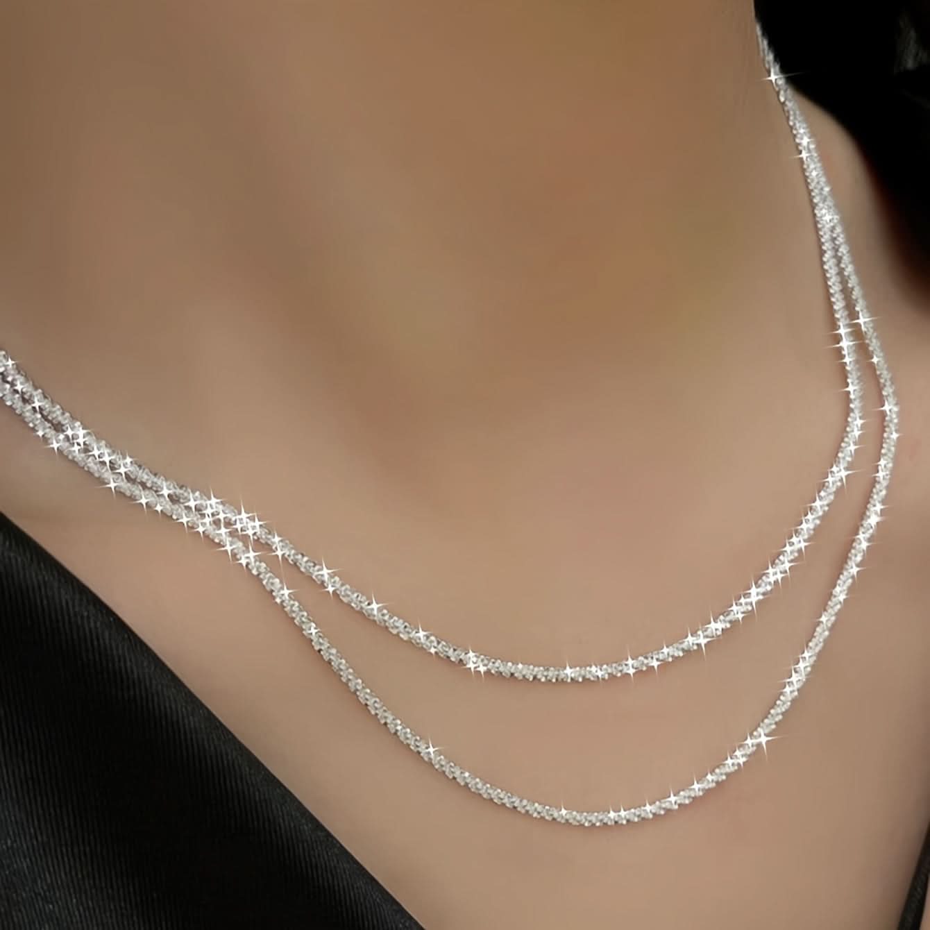 Dazzling Silver Plate Necklaces Set (2 pcs)