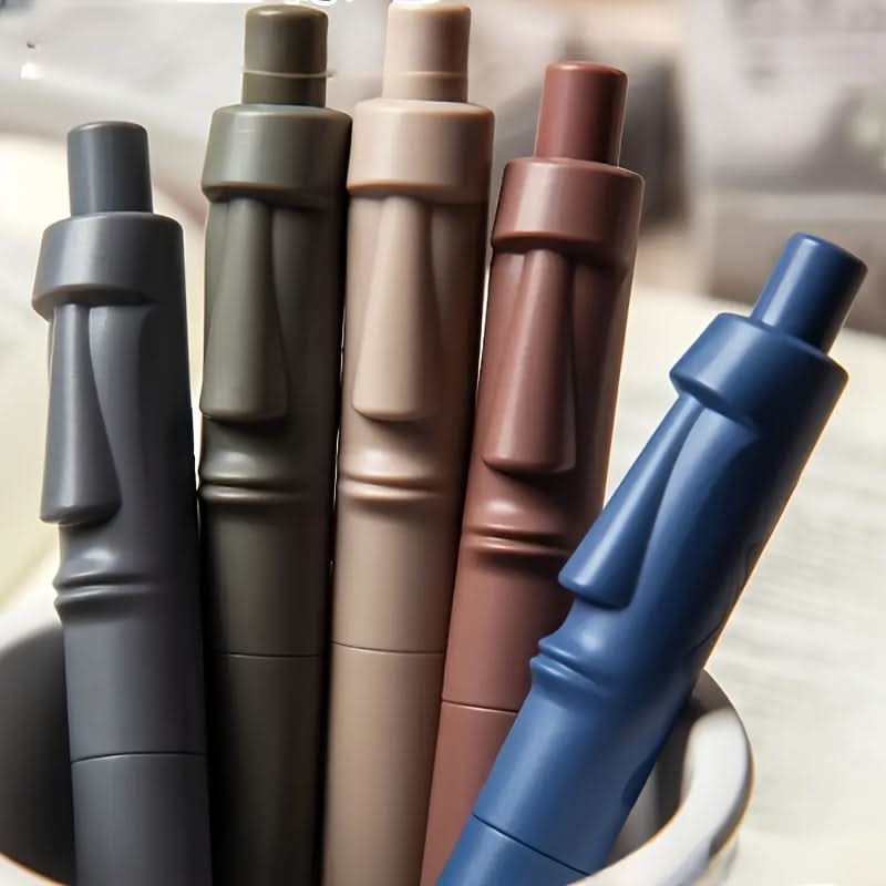5-Pack Quick-Dry 0.5mm Gel Pens – Sleek Stone Statue Design