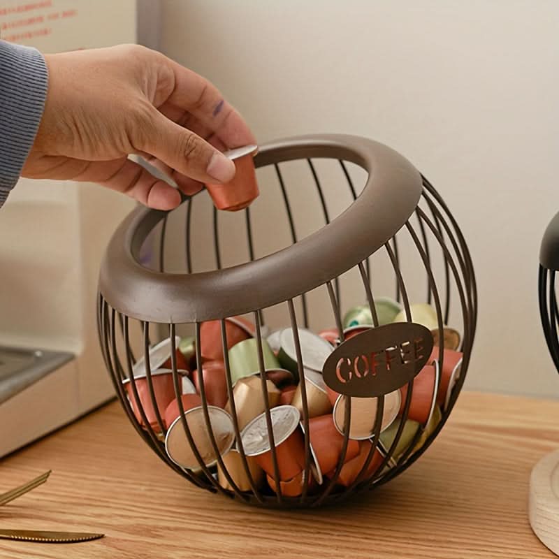 Sleek Metal Coffee Pod Holder – Stylish Iron Storage Basket for Snacks