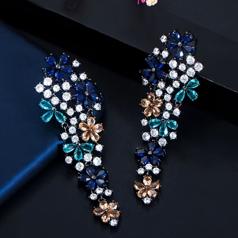 Glamorous Flower Dangle Earrings with Zirconia
