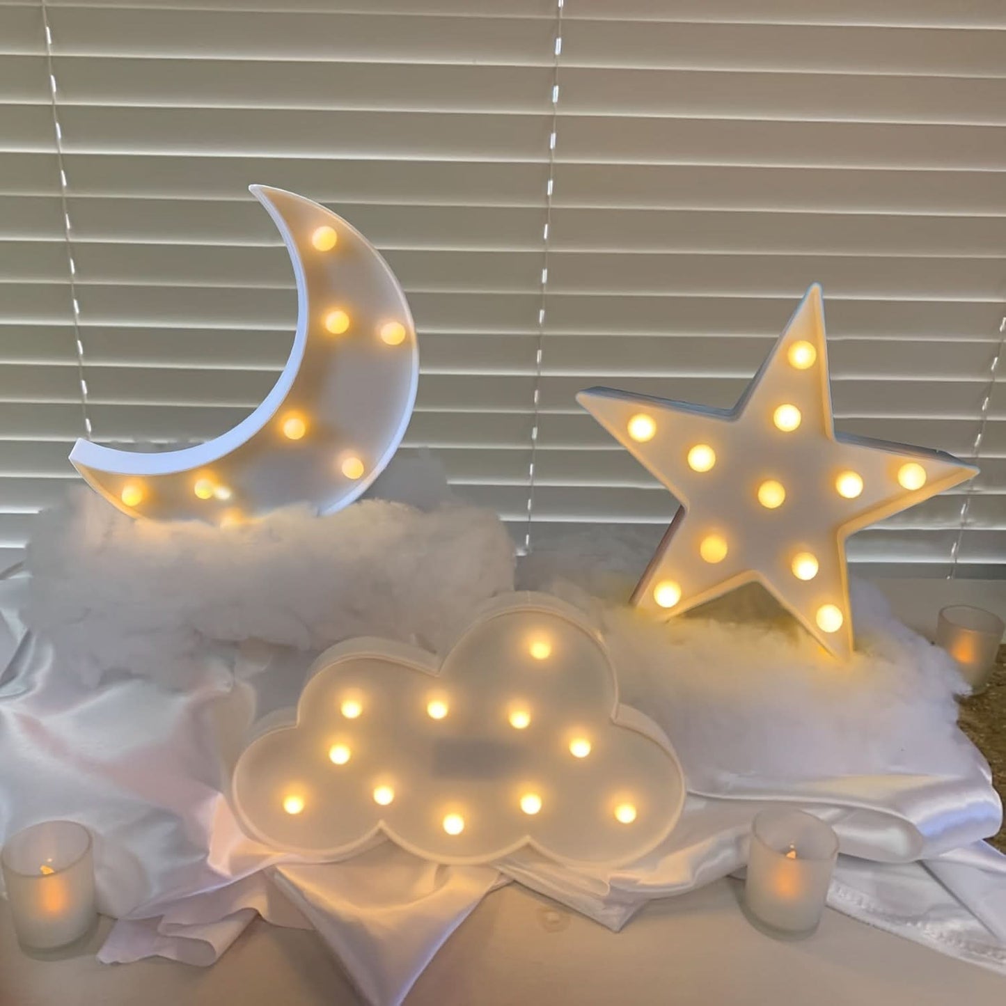 3pcs LED Crescent Moon & Star Cloud Night Lights – Wall-Mountable Decor