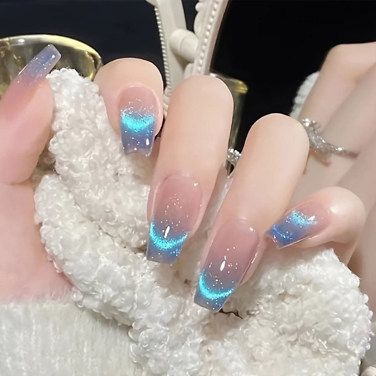 24pcs Aurora Blue Gradient Press-On Nails