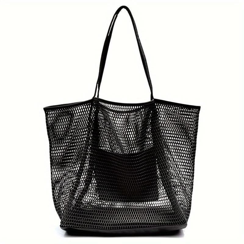 Stylish Women Woven Mesh Tote Bag - with Secure Zipper
