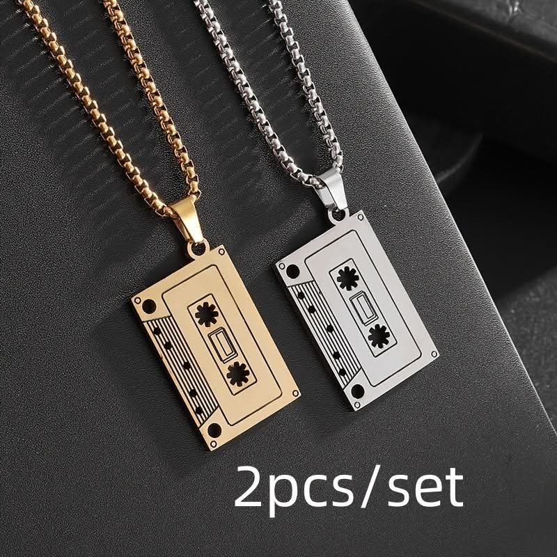 Retro Cassette Tape Pendant Necklace Set