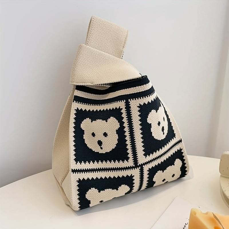 1 PC Adorable Cartoon Bear Pattern Crochet Bag -Knitted Handbag for Women