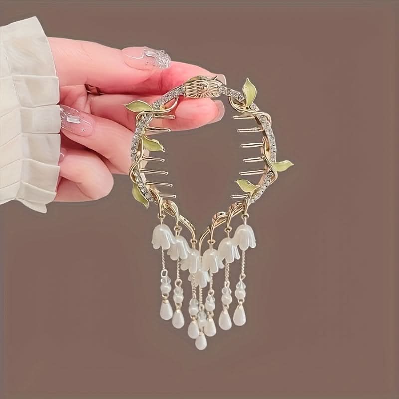 Floral Leaf Hair Clip with Tassel for Updos