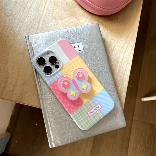 Pink Blue Spliced iPhone Case with Butterfly Stand