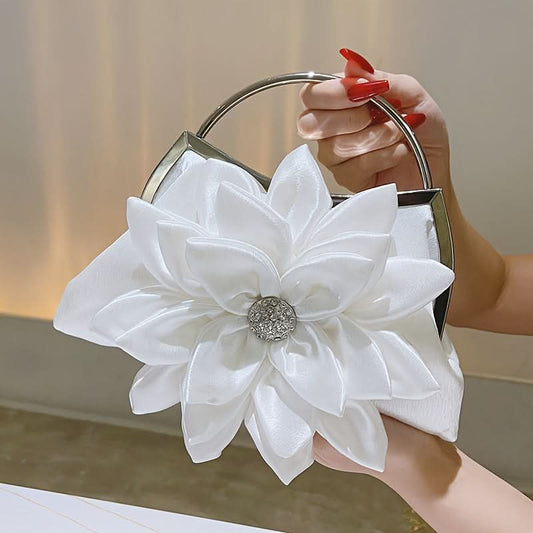 Floral Decor White Evening Clutch Bag