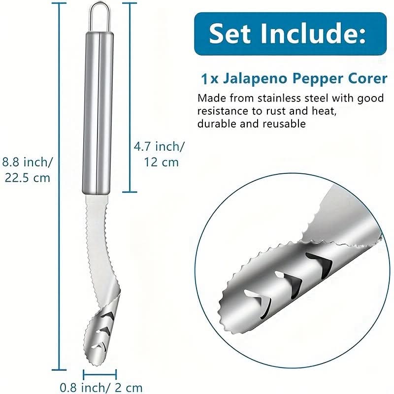 Stainless Steel Pepper Corer & Seed Remover – Dual-Function Serrated Cutter
