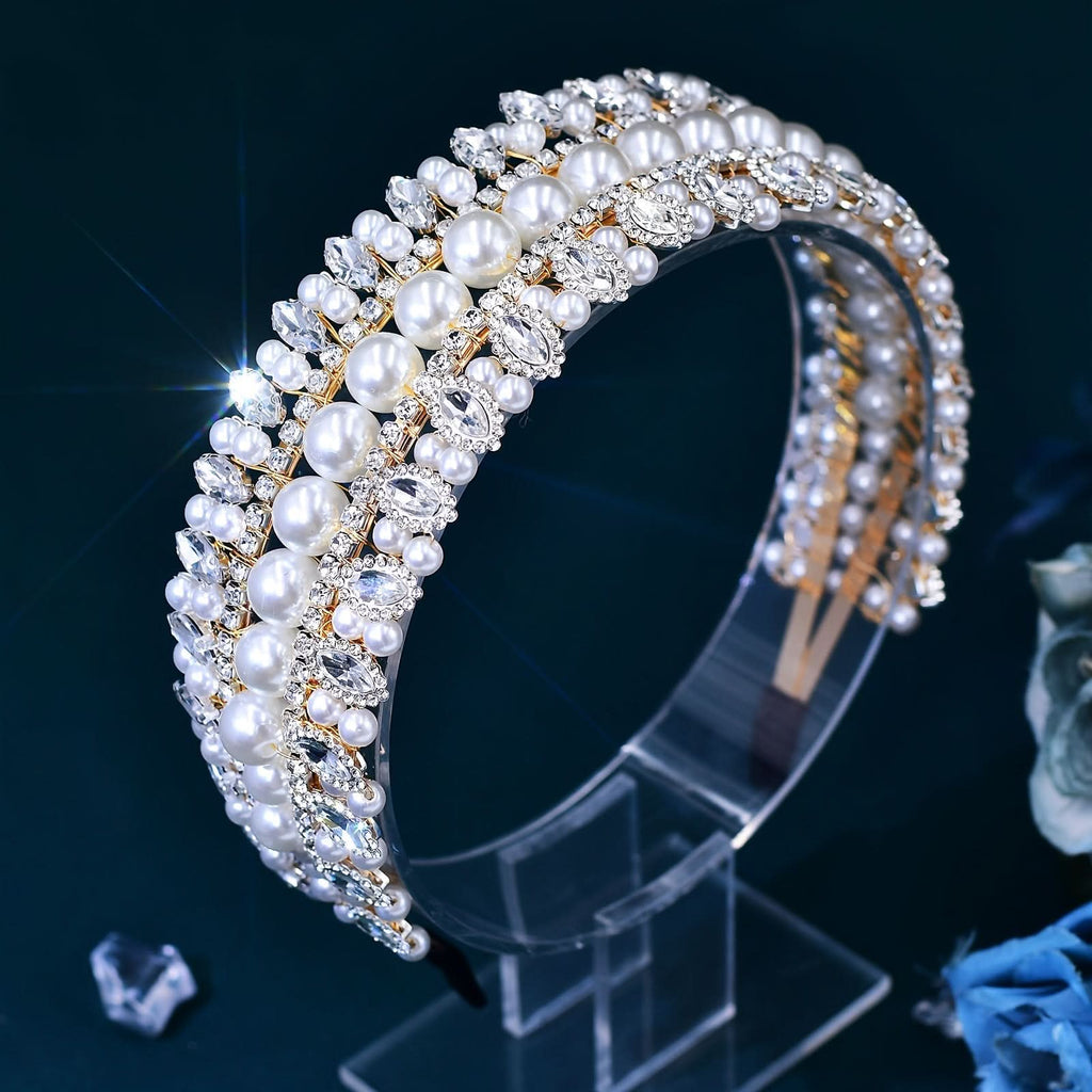 Vintage Faux Pearl Rhinestone Headband for Women