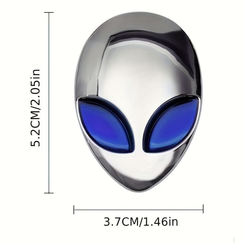 3D Alien Metal Car Emblem – Chrome & Black Reflective Body Sticker