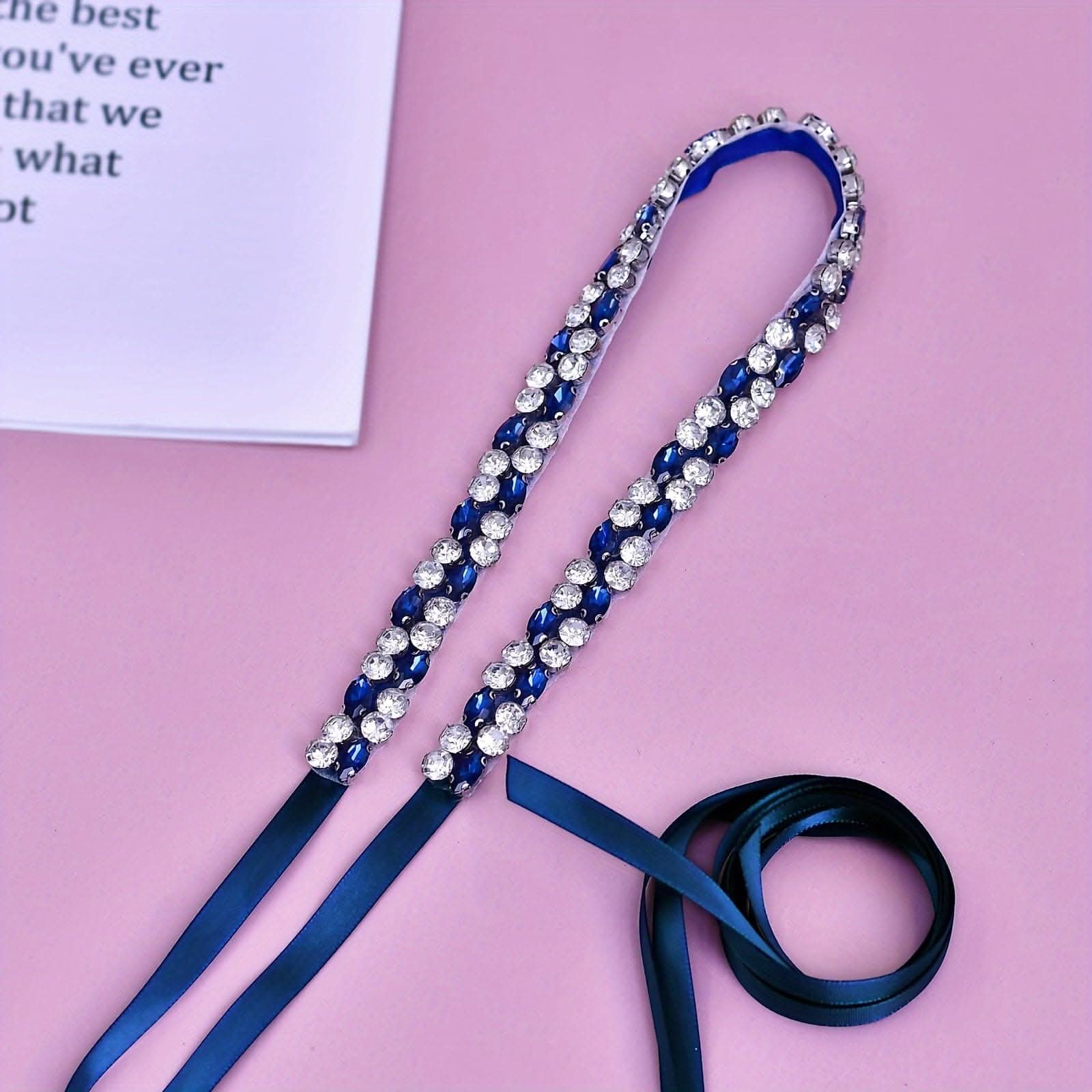 Women's Rhinestone Belt – Elegant Blue Thin Waist Accessory