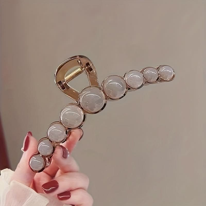 Elegant Acrylic Hair Claw with Round Beads - Large Shark Clip