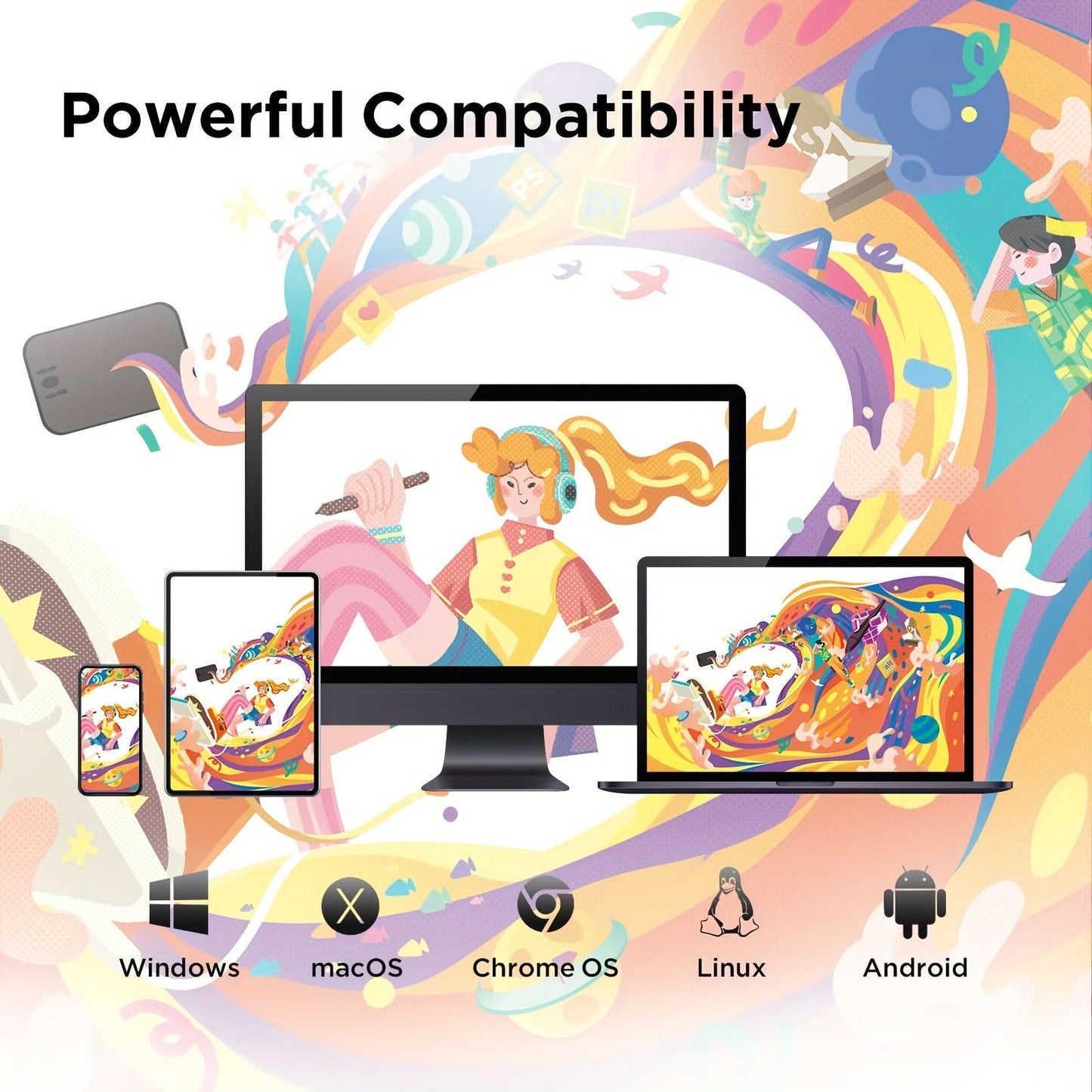 M908 10x6.25" Drawing Tablet with 8 Shortcuts