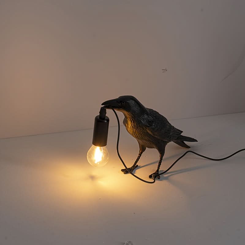 Unique Crow Design LED Table Lamp - Resin Bird with USB Port