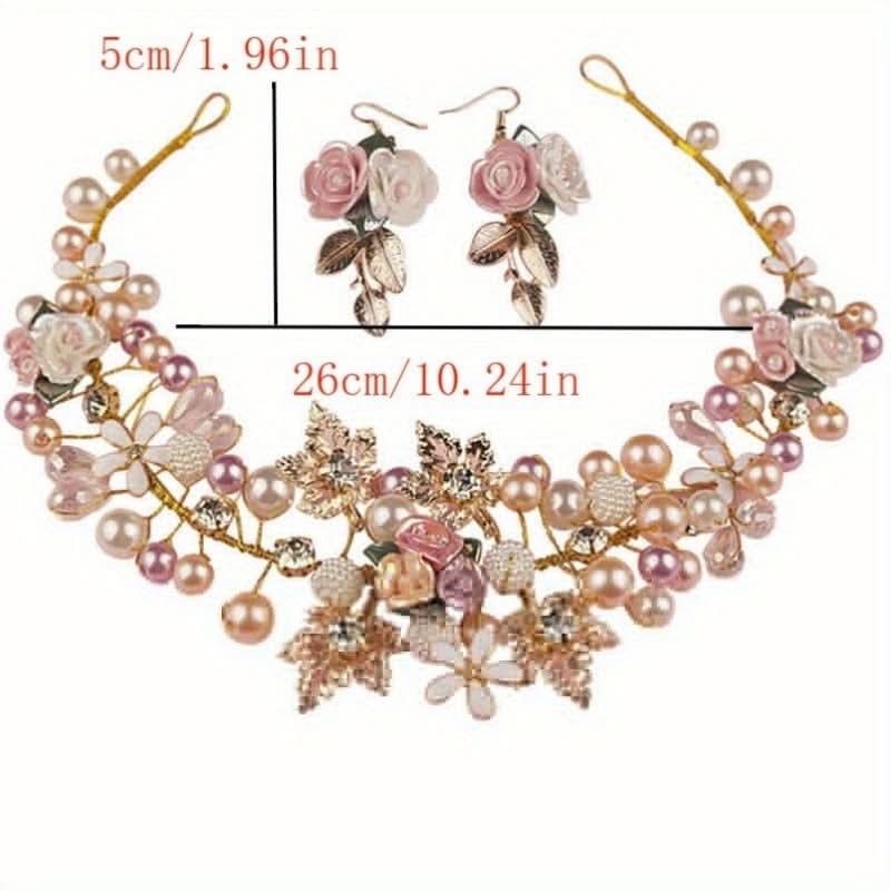 Handwoven Pearl & Ceramic Flower Bridal Headband Set