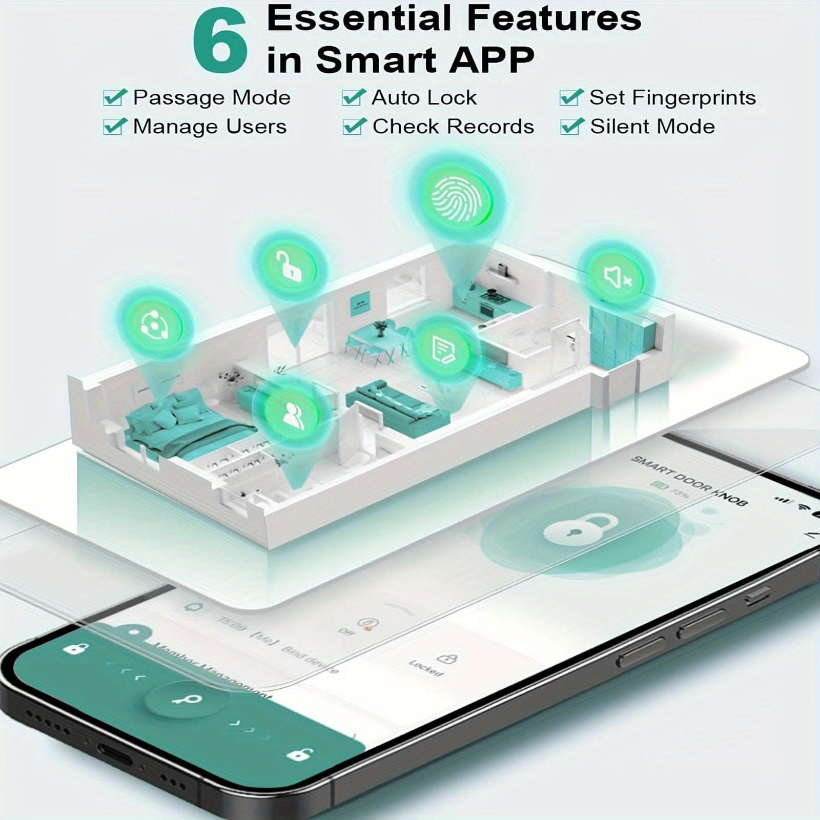 Smart Biometric Fingerprint Door Lock - App Control & Rechargeable