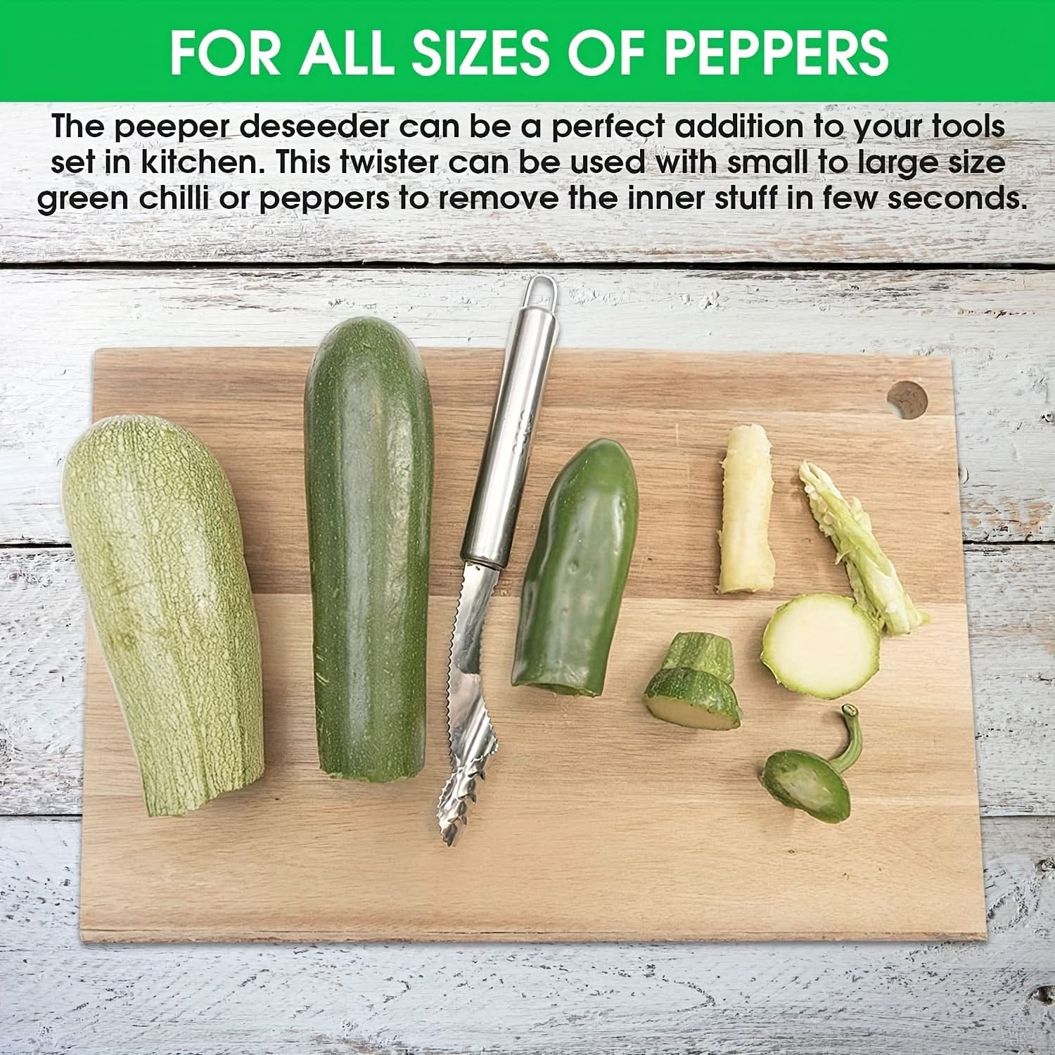 Stainless Steel Pepper Corer & Seed Remover – Dual-Function Serrated Cutter