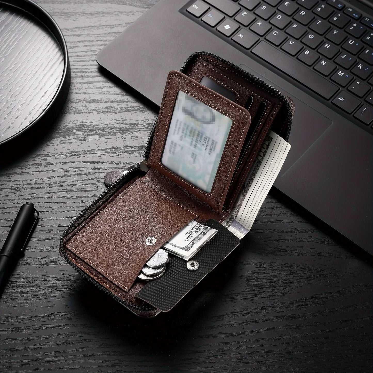 Stylish Men's Multifunctional Wallet with Zipper Closure