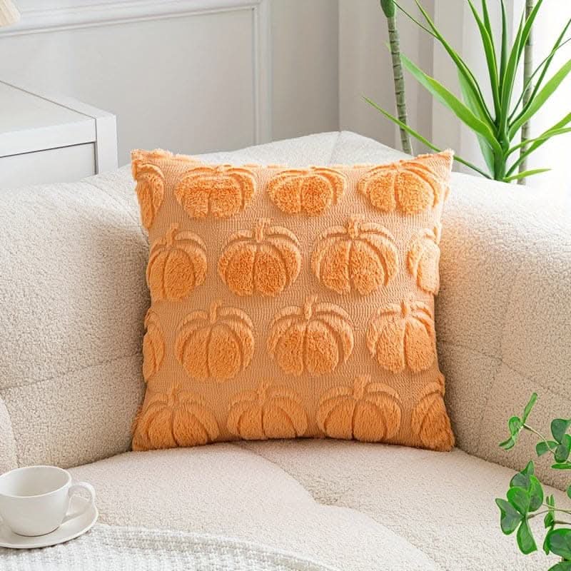 Chic Pumpkin Geometric Wool Cushion Cover