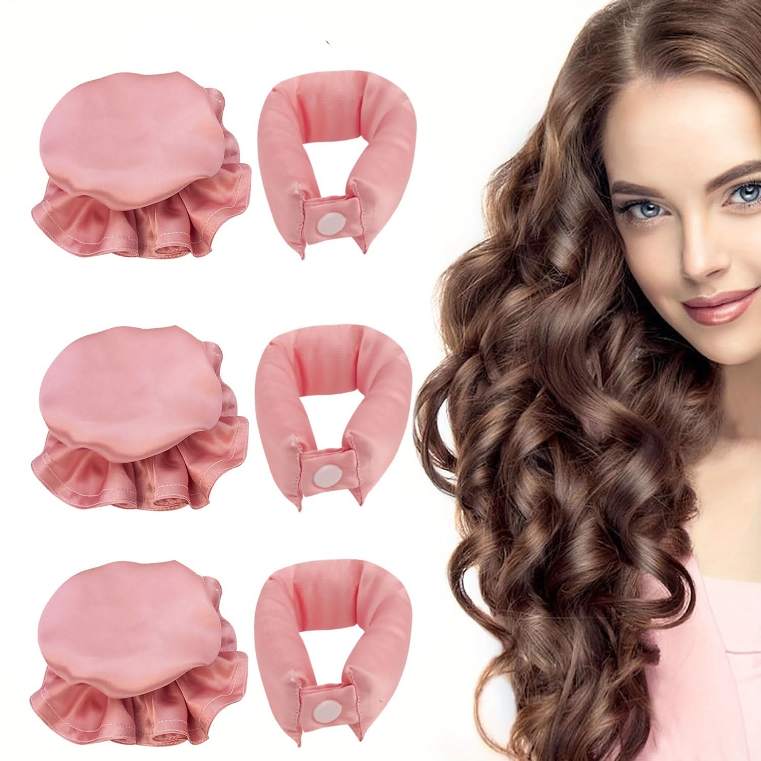 Satin Heatless Hair Curlers Set - Soft Curling Rods & Headband
