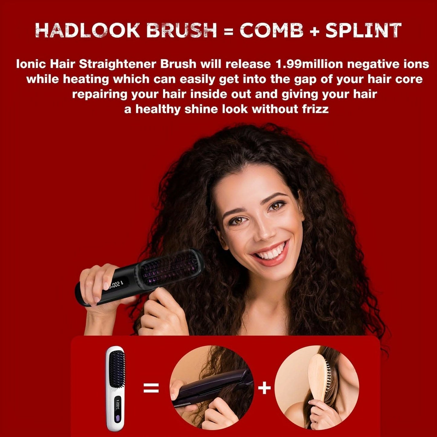 Cordless Hair Straightener Brush -Hot Comb with 3 Temp Settings