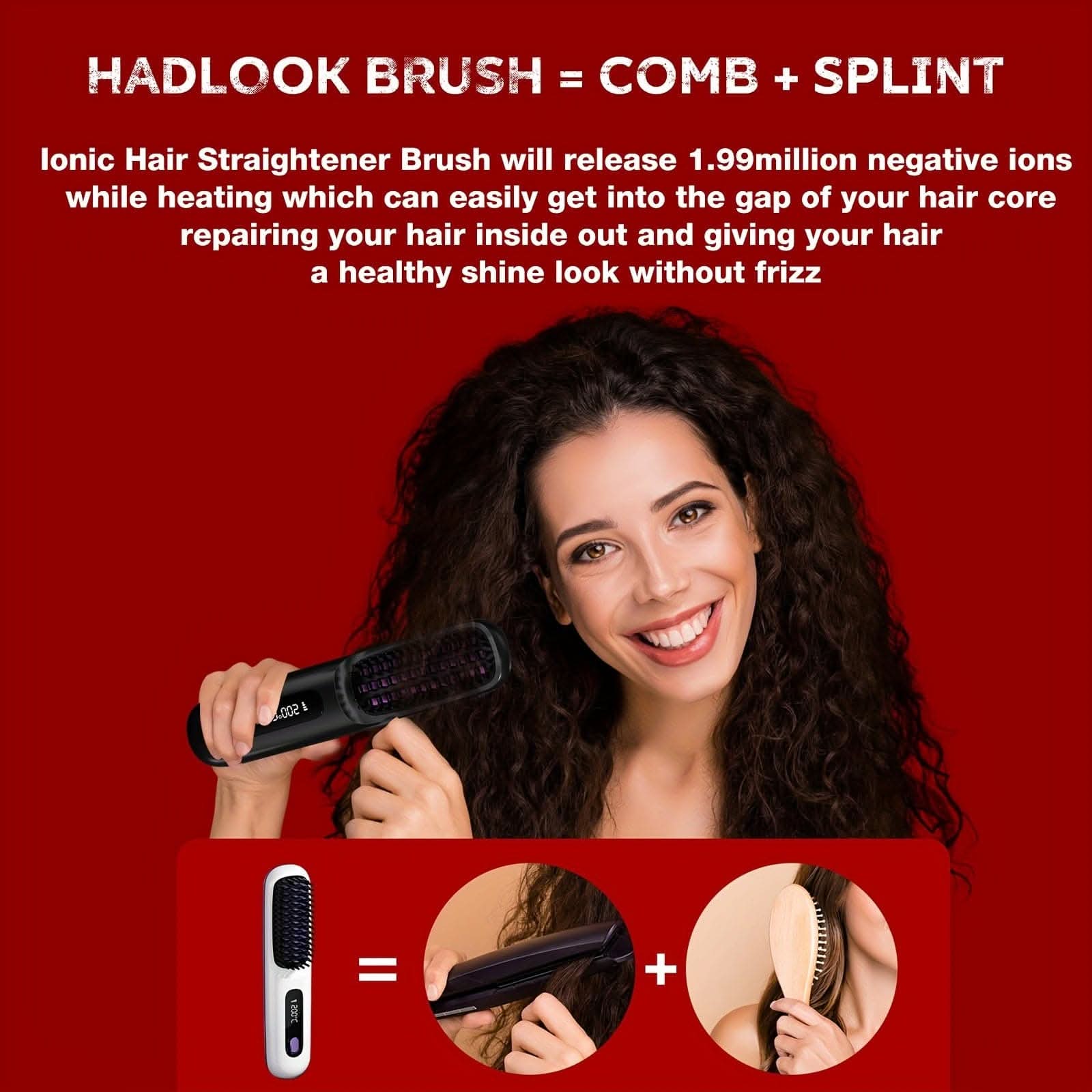 Cordless Hair Straightener Brush -Hot Comb with 3 Temp Settings