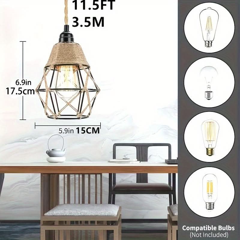 11.5ft Rustic Hemp Rope Pendant Light