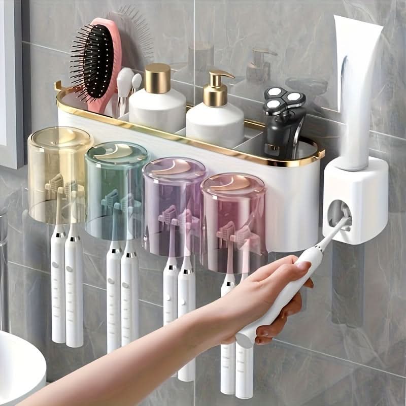 Porcelain Wall-Mounted Toothbrush and Cup Holder Set