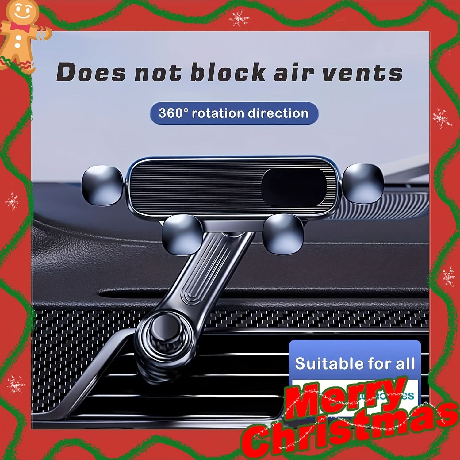 360° Rotatable Invisible Air Vent Mount Car Phone Holder- Retractable & Adjustable