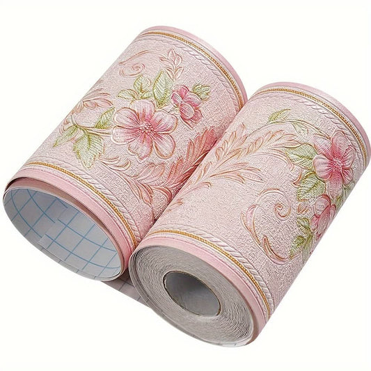 Peel & Stick 3D Floral Wallpaper Border - Removable Self-Adhesive PVC Tile Decals
