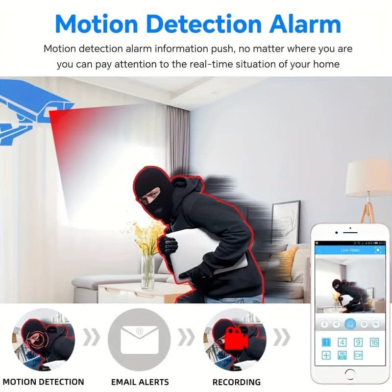 HD WiFi Surveillance Camera – Indoor/Outdoor, 355° Pan, Color Night Vision, Two-Way Audio, AI Detection