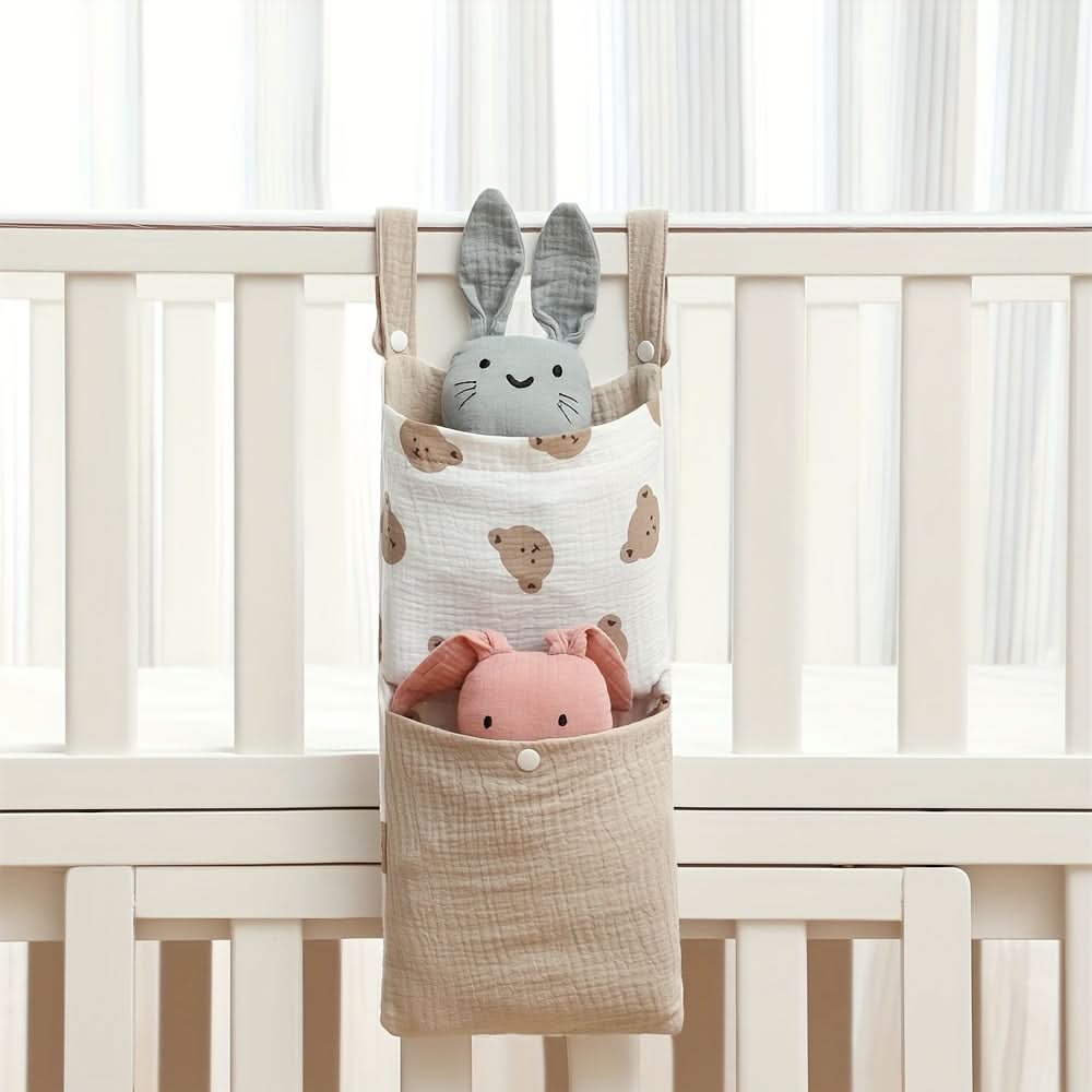 Baby Bedside Organizer – Dual Pocket Hanging Storage Bag for Toys, Diapers & Bottles