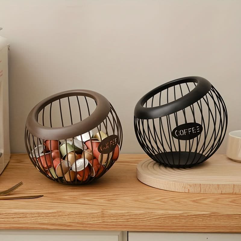 Sleek Metal Coffee Pod Holder – Stylish Iron Storage Basket for Snacks