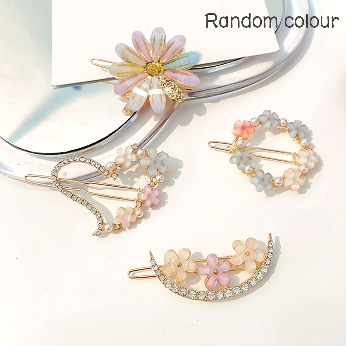 Sparkling Flower Rhinestone Hairpins - Glamorous Hair Accessories (Set of 4 pcs.)