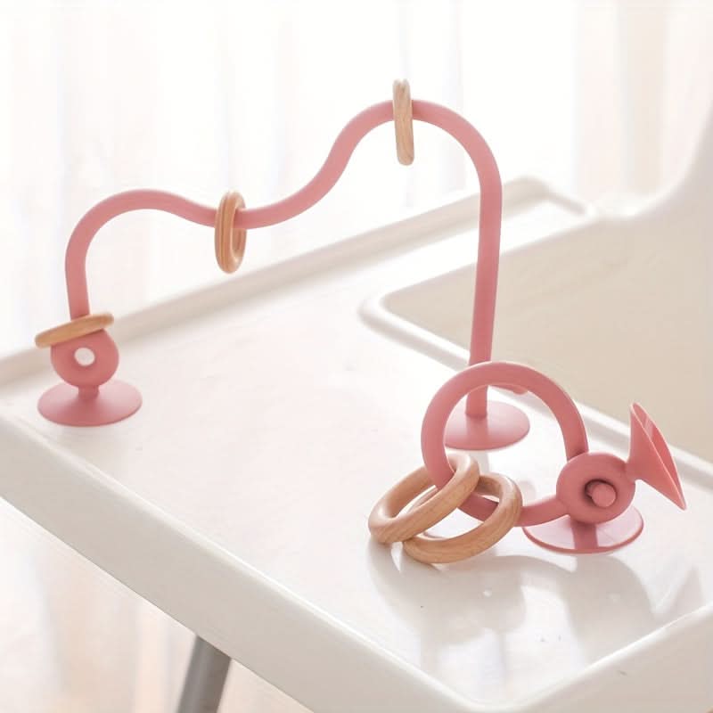 Silicone Suction Baby Arch Toy with Wooden Rings