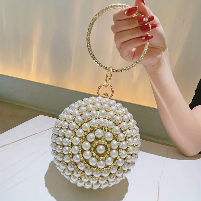 Faux Pearl Rhinestone Ball Clutch Bag