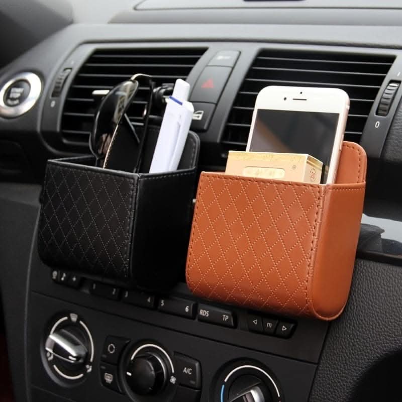 PU Leather Car Air Vent Phone Holder & Storage Pouch